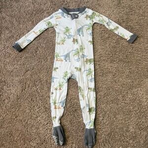 Burts Bees Baby 18M Dinosaur Footed Sleeper Organic Cotton Pajamas Grey & White
